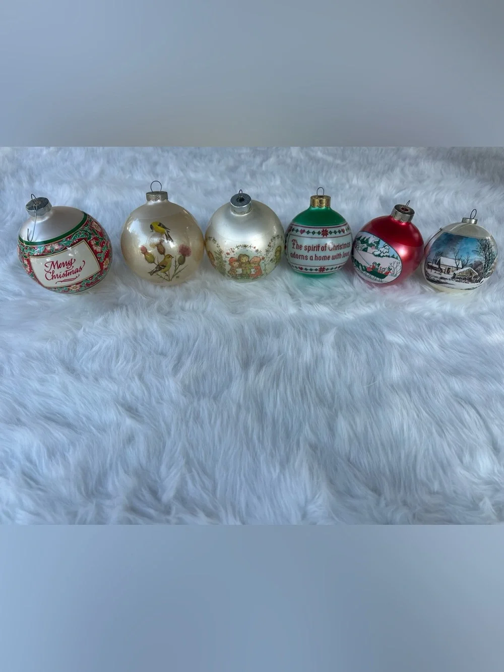 Vintage Holiday Glass Ornament Set - Green, Cream, Red